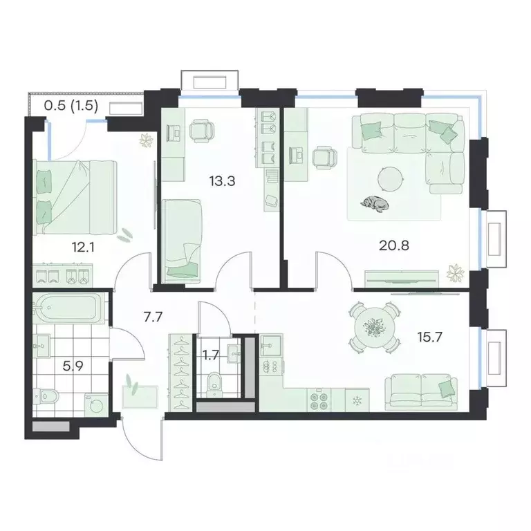 3-к кв. Московская область, Раменское G3 Михалевич жилой комплекс ... - Фото 1