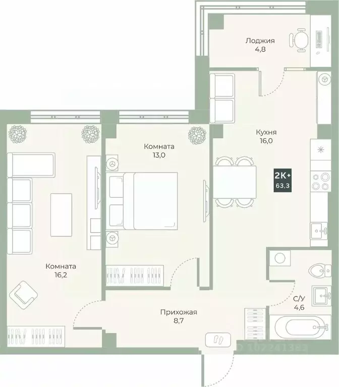 2-к кв. Курганская область, Курган Заозерный жилрайон, 6А мкр, ул. ... - Фото 1