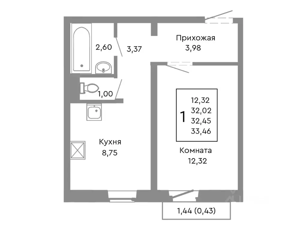 1-к кв. Челябинская область, Челябинск Нефтебазовая ул., 1-13 (32.45 ... - Фото 1