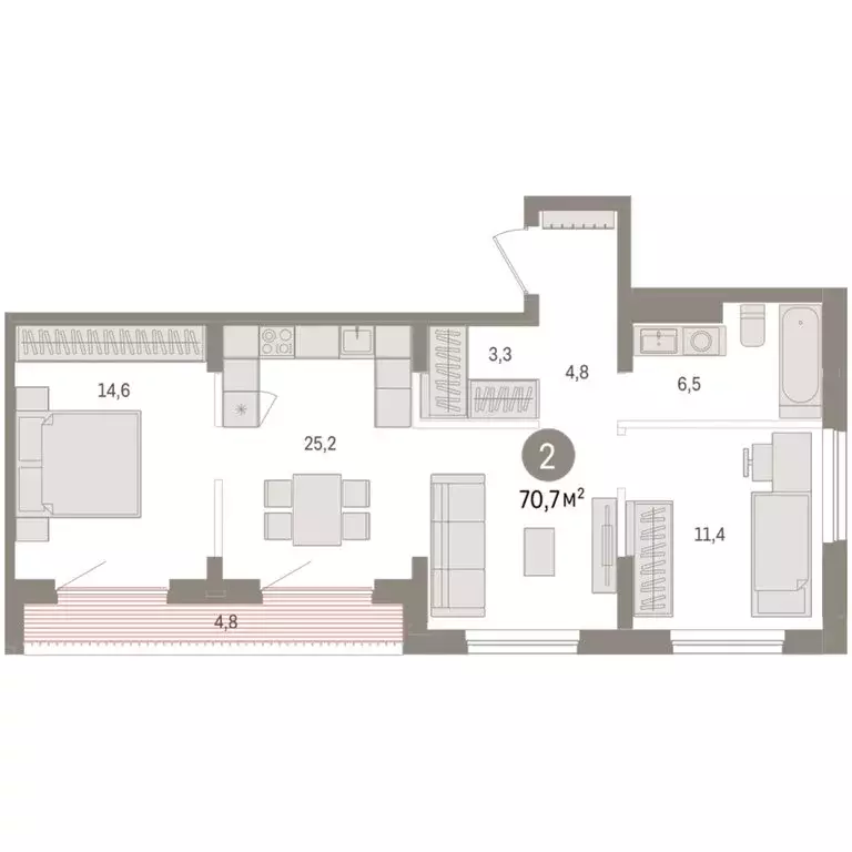 2-комнатная квартира: Новосибирск, улица Аэропорт, 90 (70.67 м) - Фото 2