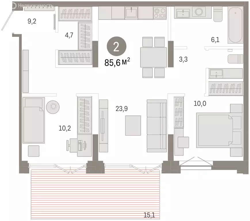 3-комнатная квартира: Тюмень, улица Республики, 205к2 (85.7 м) - Фото 2