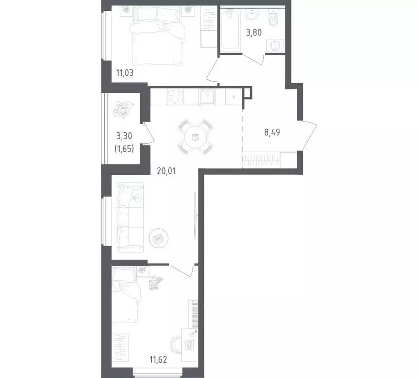 2-к кв. Ленинградская область, Всеволожский район, Свердловское ... - Фото 1