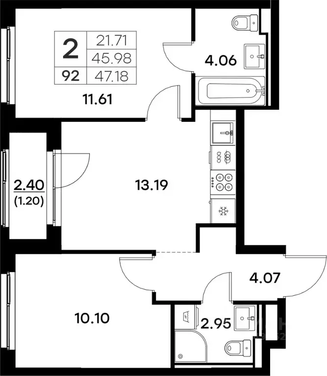 2-к кв. Владимирская область, Владимир  (47.18 м) - Фото 0