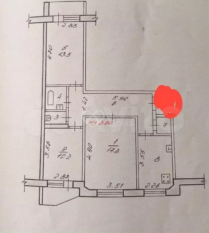 3-к. квартира, 70,5 м, 6/9 эт. - Фото 0