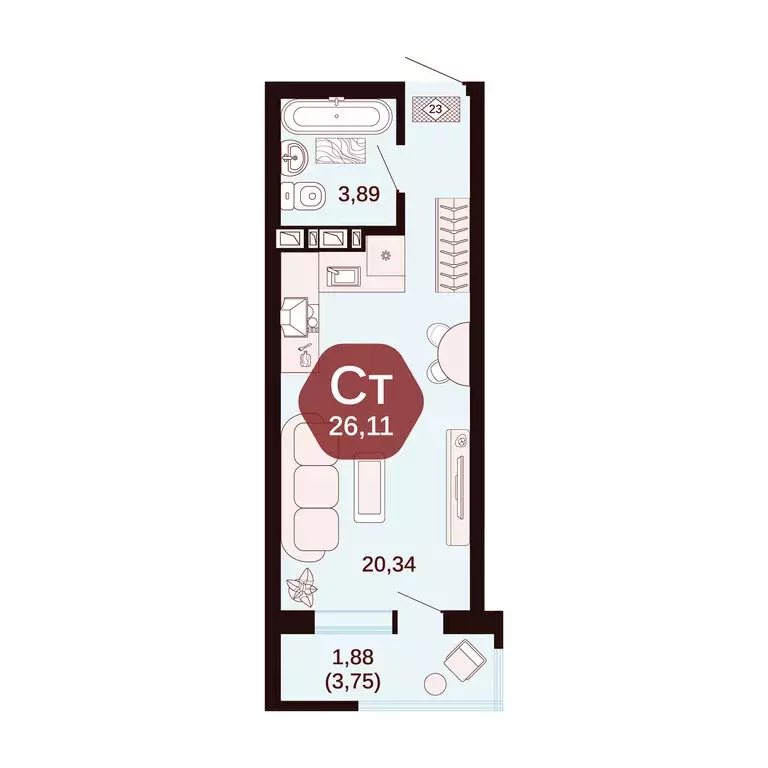 Квартира-студия: Ростовская область, Аксай (26.11 м) - Фото 1