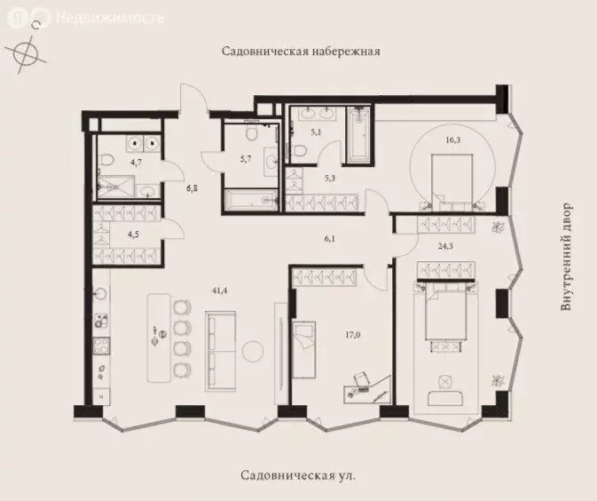 3-комнатная квартира: Москва, Садовническая улица, 82 (137.2 м) - Фото 1