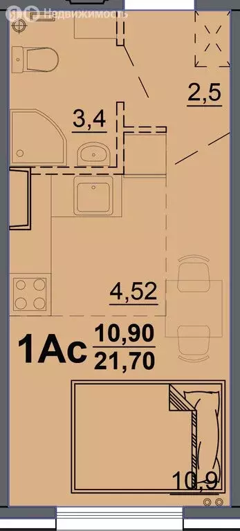 Квартира-студия: Тверь, улица Левитана, 93А (21.3 м) - Фото 1