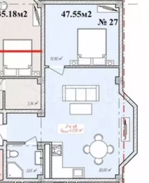 2-к. квартира, 47 м, 3/3 эт. - Фото 1