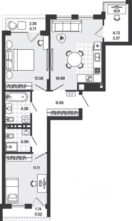 2-к кв. Калининградская область, Гурьевский муниципальный округ, пос. ... - Фото 1