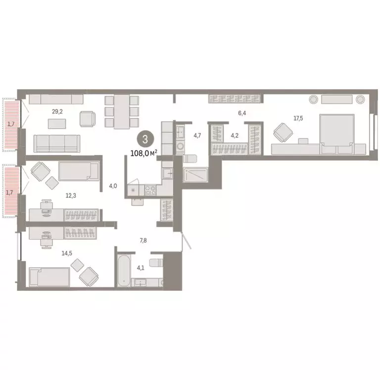 3-комнатная квартира: Новосибирск, Большевистская улица, 66 (107.97 м) - Фото 2