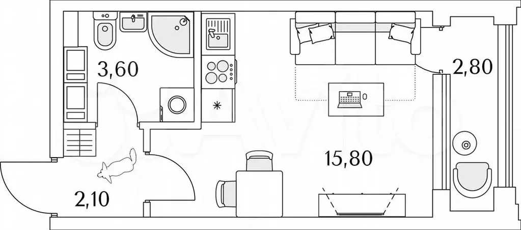 Квартира-студия, 22,9м, 13/13эт. - Фото 1