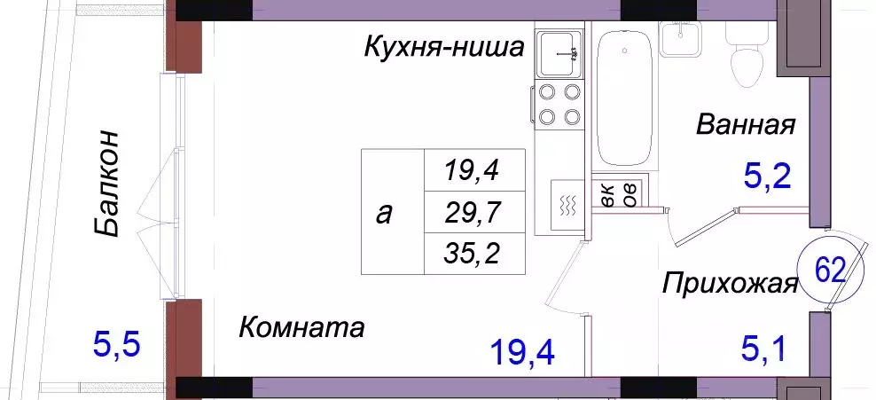 Студия Калининградская область, Светлогорск Балтийская ул. (35.2 м) - Фото 1