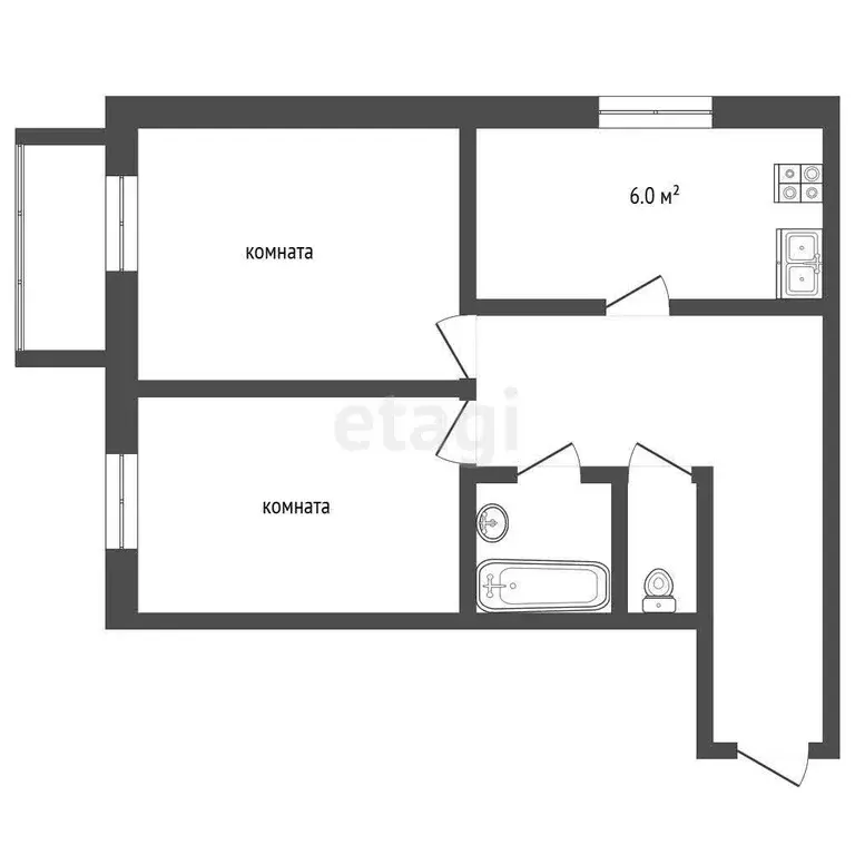 Квартира, 2 комнаты, 51.5 м - Фото 1