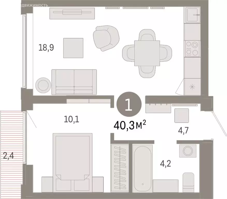 1-комнатная квартира: Екатеринбург, улица Гастелло, 19А (40.33 м) - Фото 1