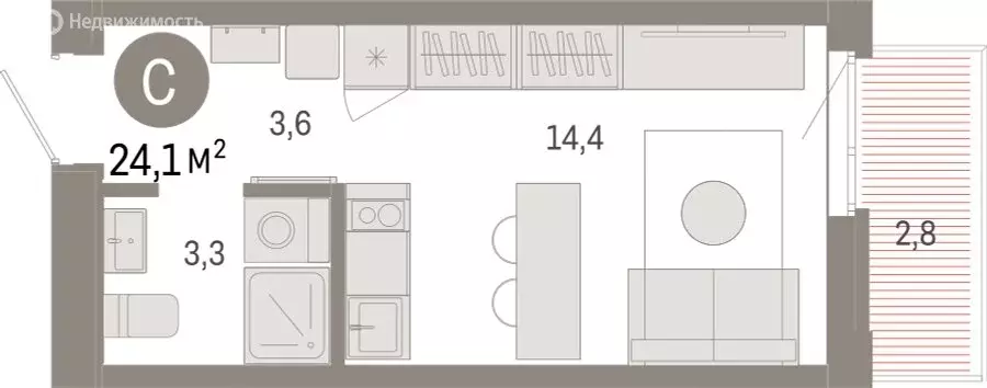 Квартира-студия: Тюмень, Ленинский округ (24.14 м) - Фото 1