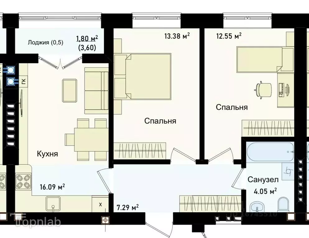 2-к кв. Калининградская область, Калининград ул. Сержанта Мишина, 83к2 ... - Фото 2