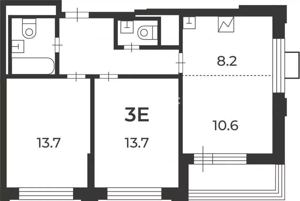 3-к кв. Москва ул. Милашенкова, 6 (59.0 м) - Фото 2