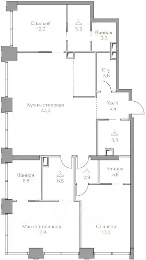 3-к кв. Москва Коллекция Лужники жилой комплекс (133.6 м) - Фото 0