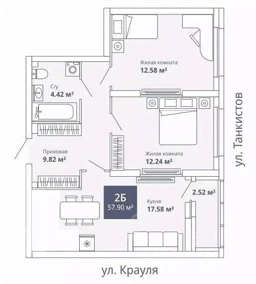 Квартира, 2 комнаты, 58 м - Фото 0