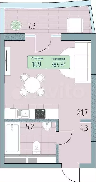 1-к. квартира, 38,5 м, 8/9 эт. - Фото 0