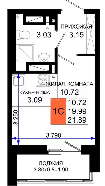 Квартира-студия, 22 м, 25/25 эт. - Фото 1