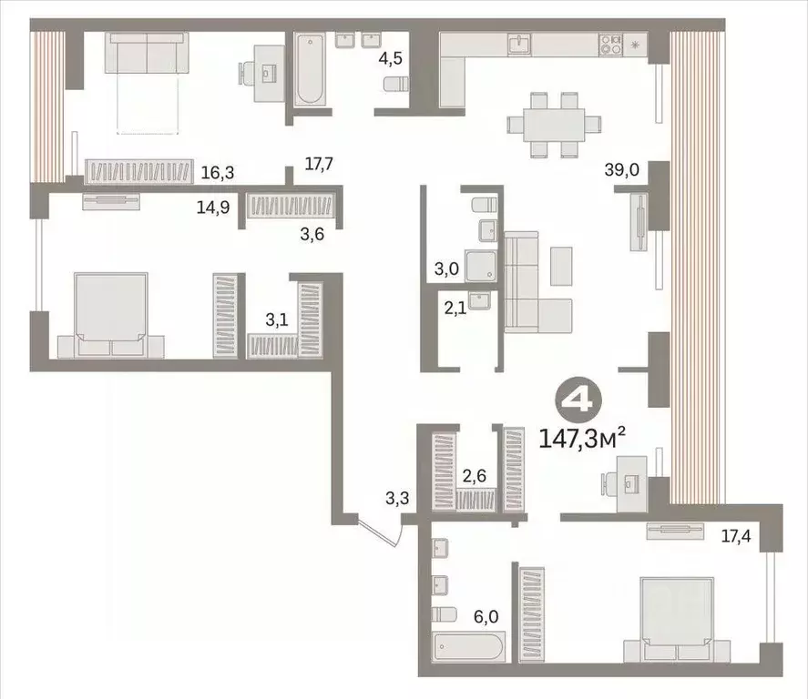 3-к кв. Ханты-Мансийский АО, Сургут Игоря Киртбая ул., 30 (131.7 м) - Фото 1