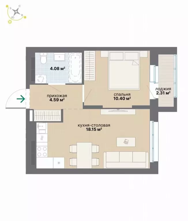 1-к кв. Свердловская область, Екатеринбург Эльмаш жилрайон,  (39.53 м) - Фото 1