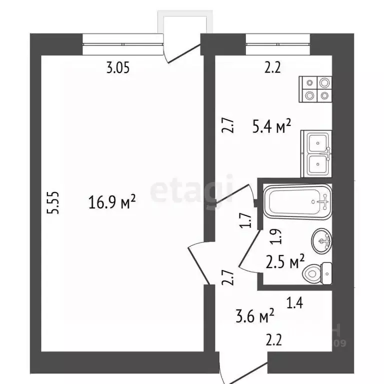 1-к кв. Мордовия, Саранск ул. Титова, 142 (28.4 м) - Фото 2