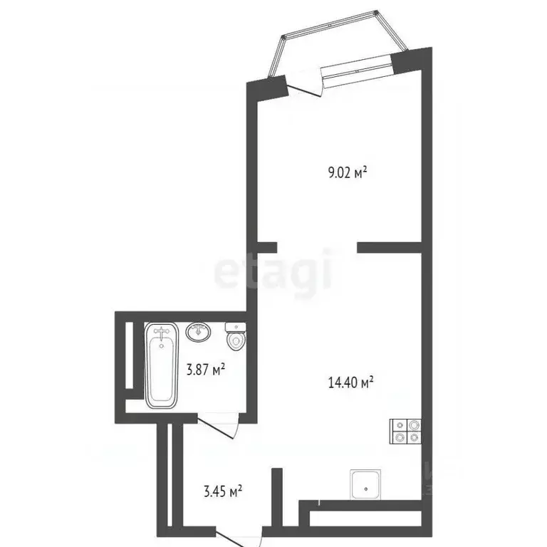 Студия Тюменская область, Тюмень ул. Фармана Салманова, 5 (30.8 м) - Фото 1