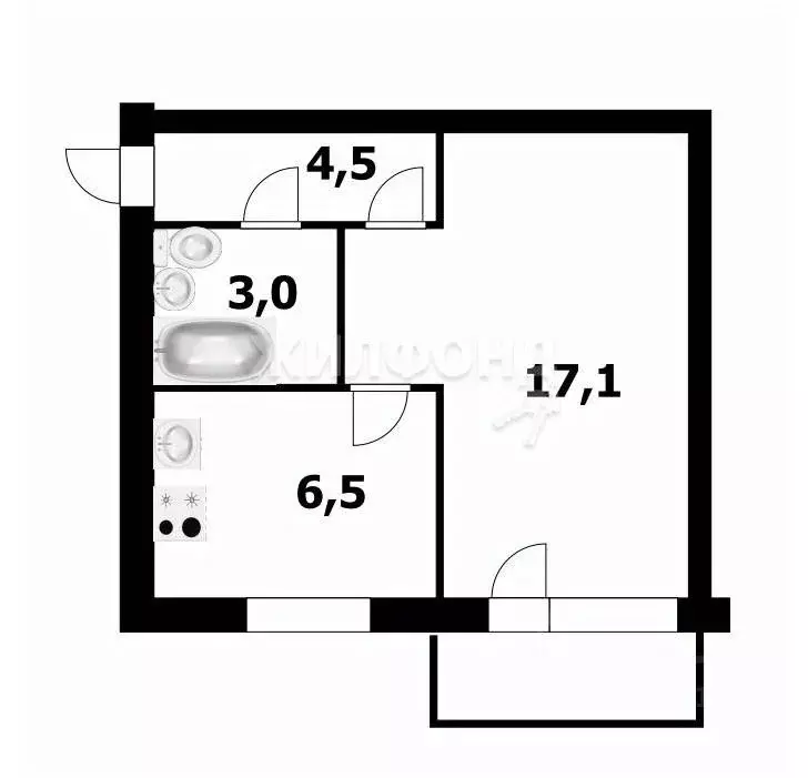 1-к кв. Новосибирская область, Новосибирск ул. Блюхера, 52 (31.3 м) - Фото 0