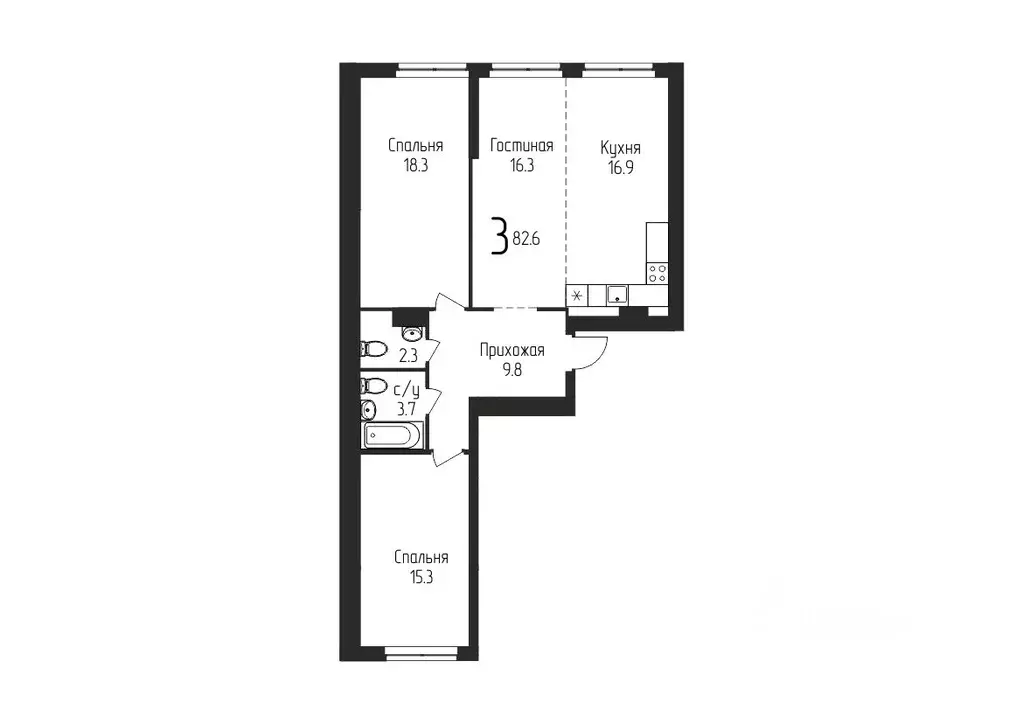 3-к кв. Башкортостан, Уфа ул. Бородинская, 19 (82.6 м) - Фото 1
