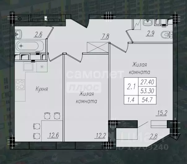 2-к кв. Курская область, Курск ул. Энгельса, 158к1 (54.7 м) - Фото 1