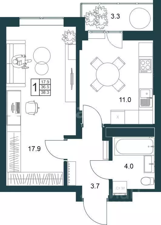 1-к кв. Липецкая область, Липецк Минская ул., 6Б (40.0 м) - Фото 2