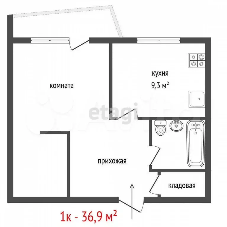 1-к. квартира, 36,9 м, 3/9 эт. - Фото 0