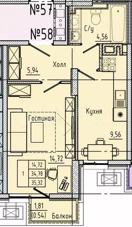1-к. квартира, 37 м, 10/25 эт. - Фото 0