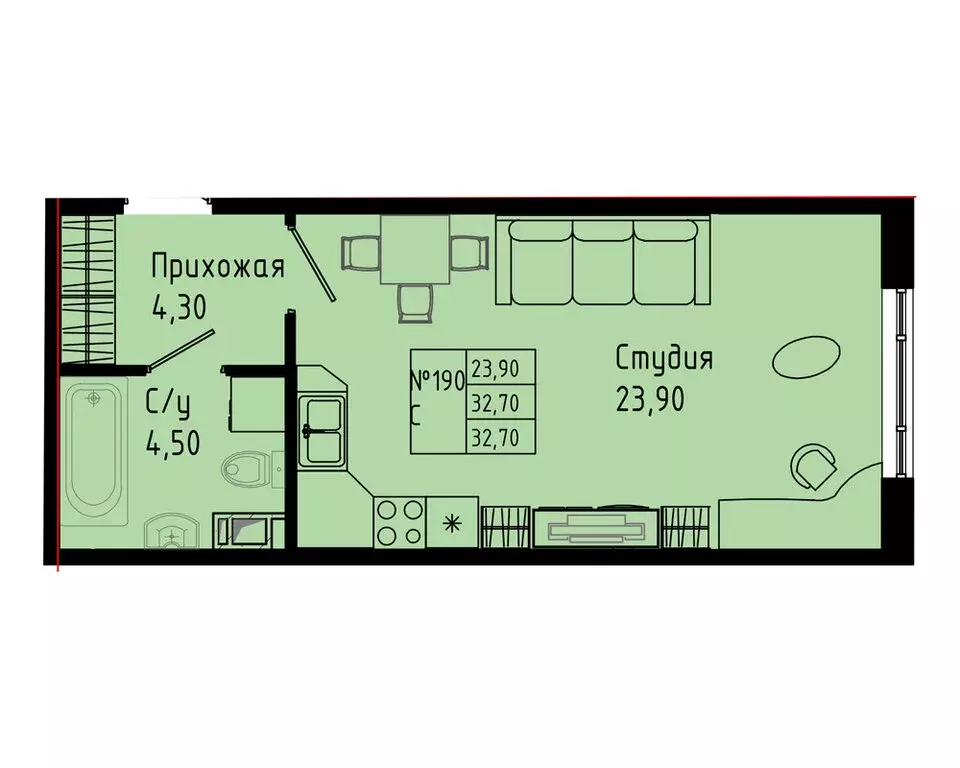 Квартира-студия: Коммунар, Железнодорожная улица, 41к2 (32.7 м) - Фото 1