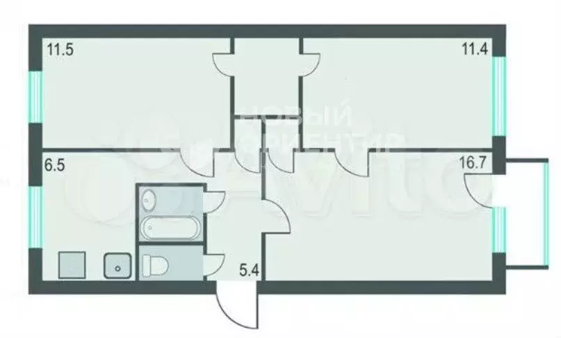 3-к. квартира, 59 м, 5/5 эт. - Фото 0