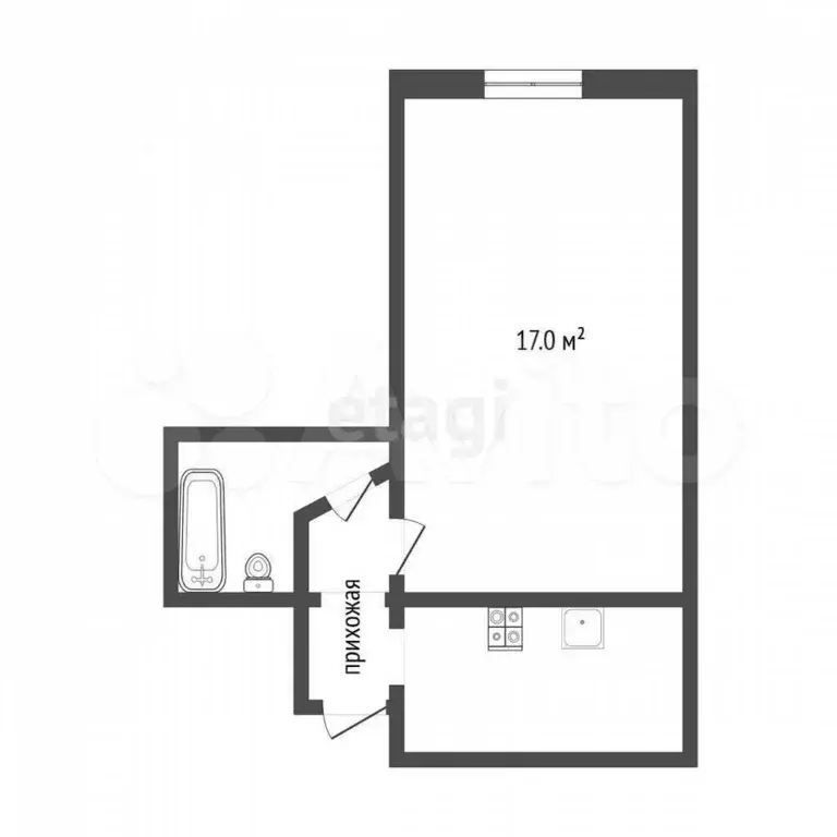 1-к. квартира, 25,8 м, 6/9 эт. - Фото 0