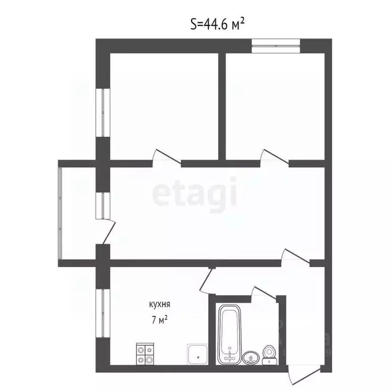 2-к кв. Брянская область, Брянск ул. Костычева, 31 (44.6 м) - Фото 1