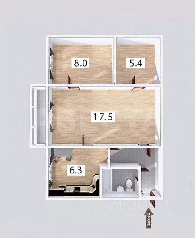 2-к кв. Омская область, Омск Московка мкр, ул. Молодогвардейская, 10 ... - Фото 2