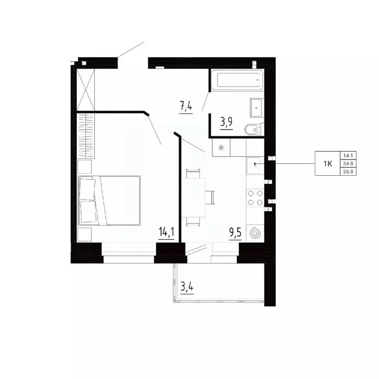 1-к кв. Орловская область, Орловский район, д. Образцово, Первый мкр  ... - Фото 1