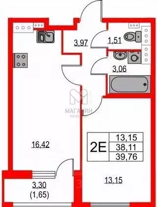1-к кв. Санкт-Петербург Октябрьская наб., 120 (40.0 м) - Фото 2