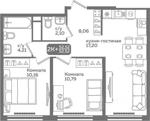 2-к кв. Тюменская область, Тюмень ул. Заполярная, 9/2 (52.52 м) - Фото 0