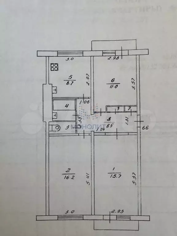 3-к. квартира, 62,5 м, 2/5 эт. - Фото 0