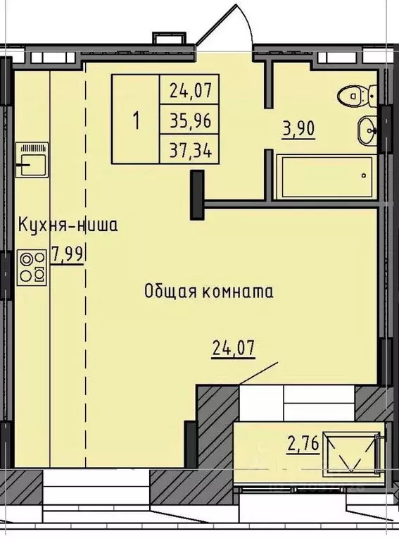 1-к кв. саха (якутия), якутск 37-й кв-л, (37.34 м) - Фото 0