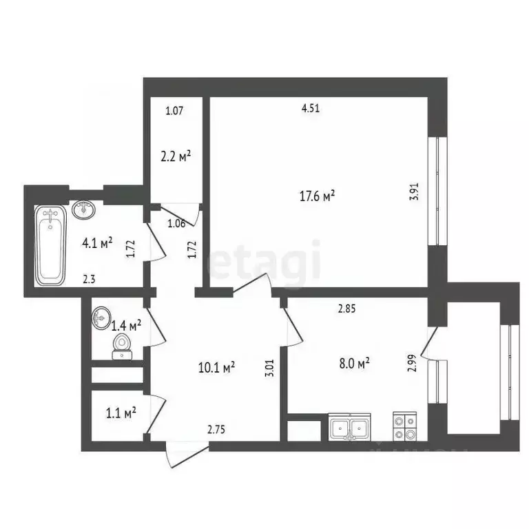 1-к кв. Ямало-Ненецкий АО, Новый Уренгой Оптимистов мкр, 2к1 (44.5 м) - Фото 2
