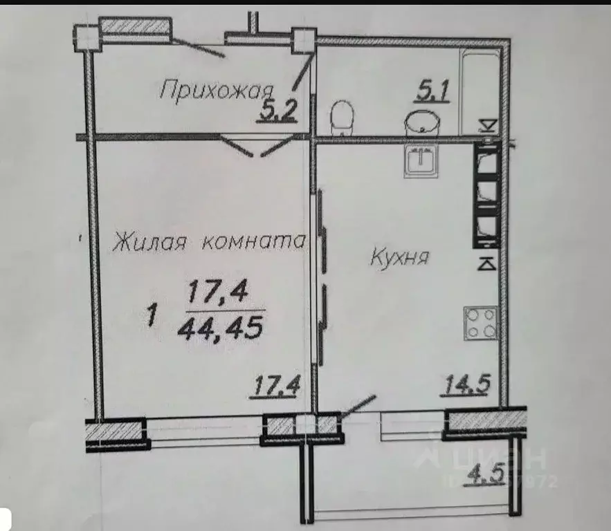 1-к кв. Ивановская область, Иваново ул. Генерала Горбатова, 23 (42.7 ... - Фото 2