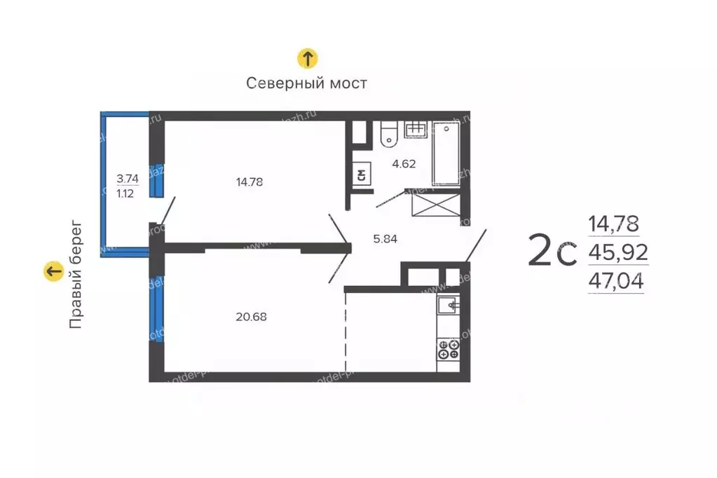 2-к кв. Воронежская область, Воронеж Колхозный пер. (47.04 м) - Фото 0