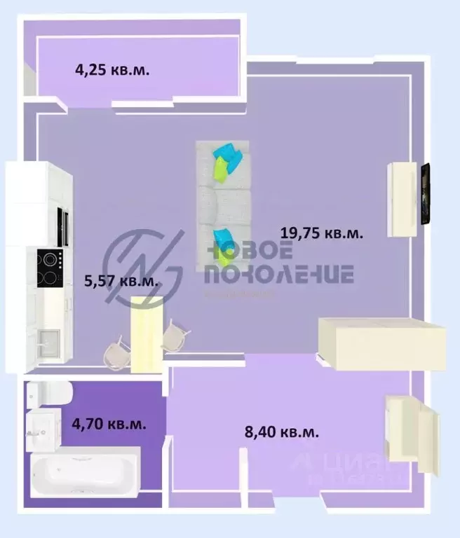 1-к кв. Омская область, Омск ул. Завертяева, 18к12 (42.67 м) - Фото 0