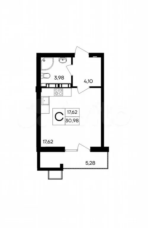 Квартира-студия, 31 м, 8/9 эт. - Фото 1